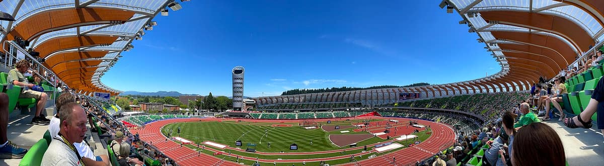 A panorama of the rebuilt Hayward Field